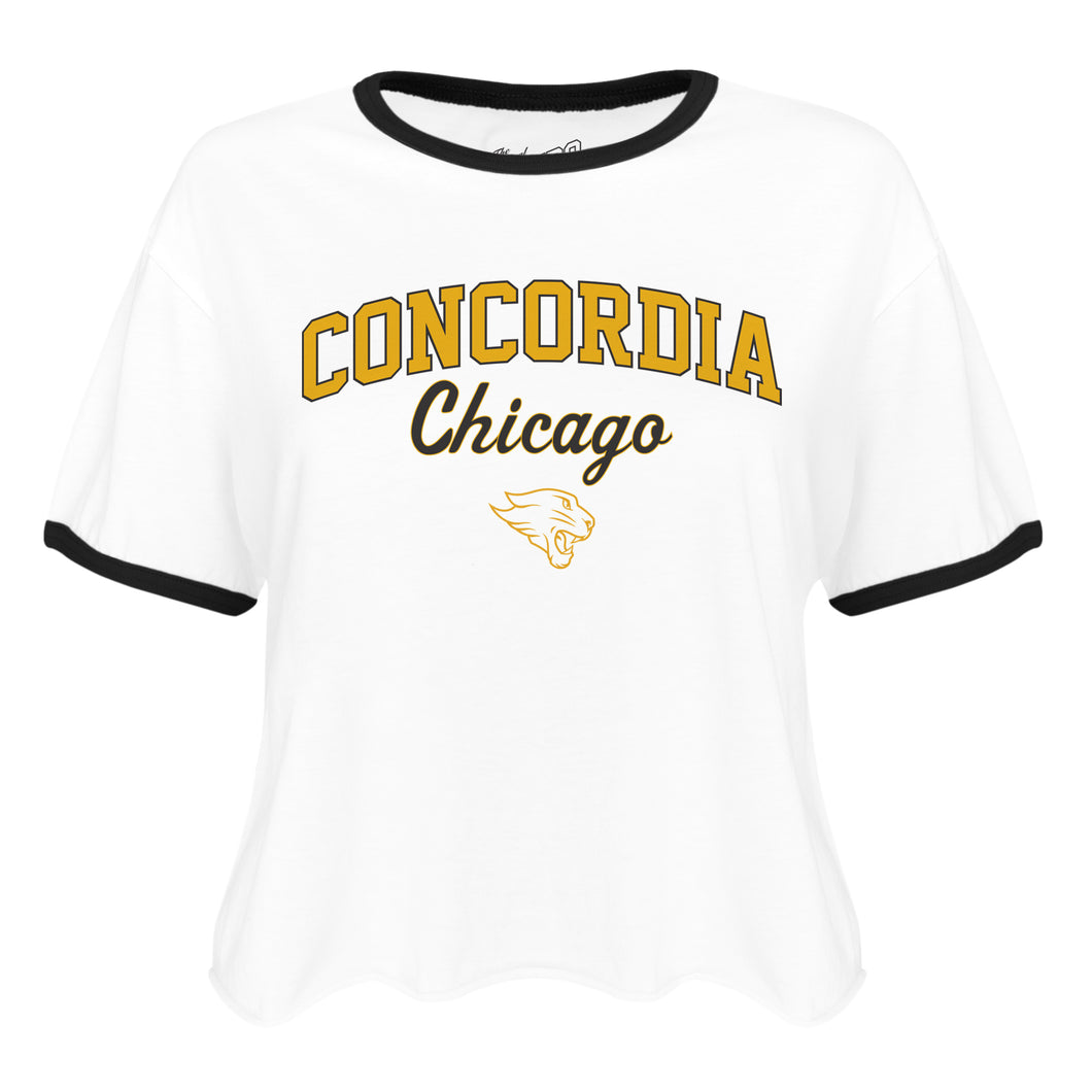 Ladies Cutoff Ringer Tee | White