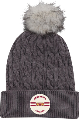 Ahead The Pomfret Knit Cuff Beanie w/Fur Pom, Slate Grey