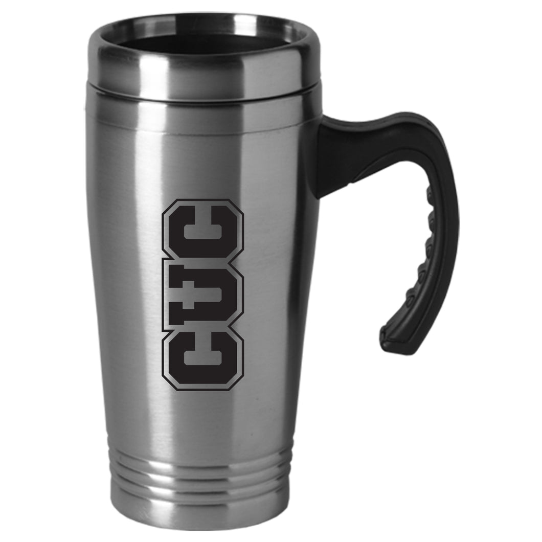 16 oz Stainless Steel Travel Mug w/Handle, Silver (F23)