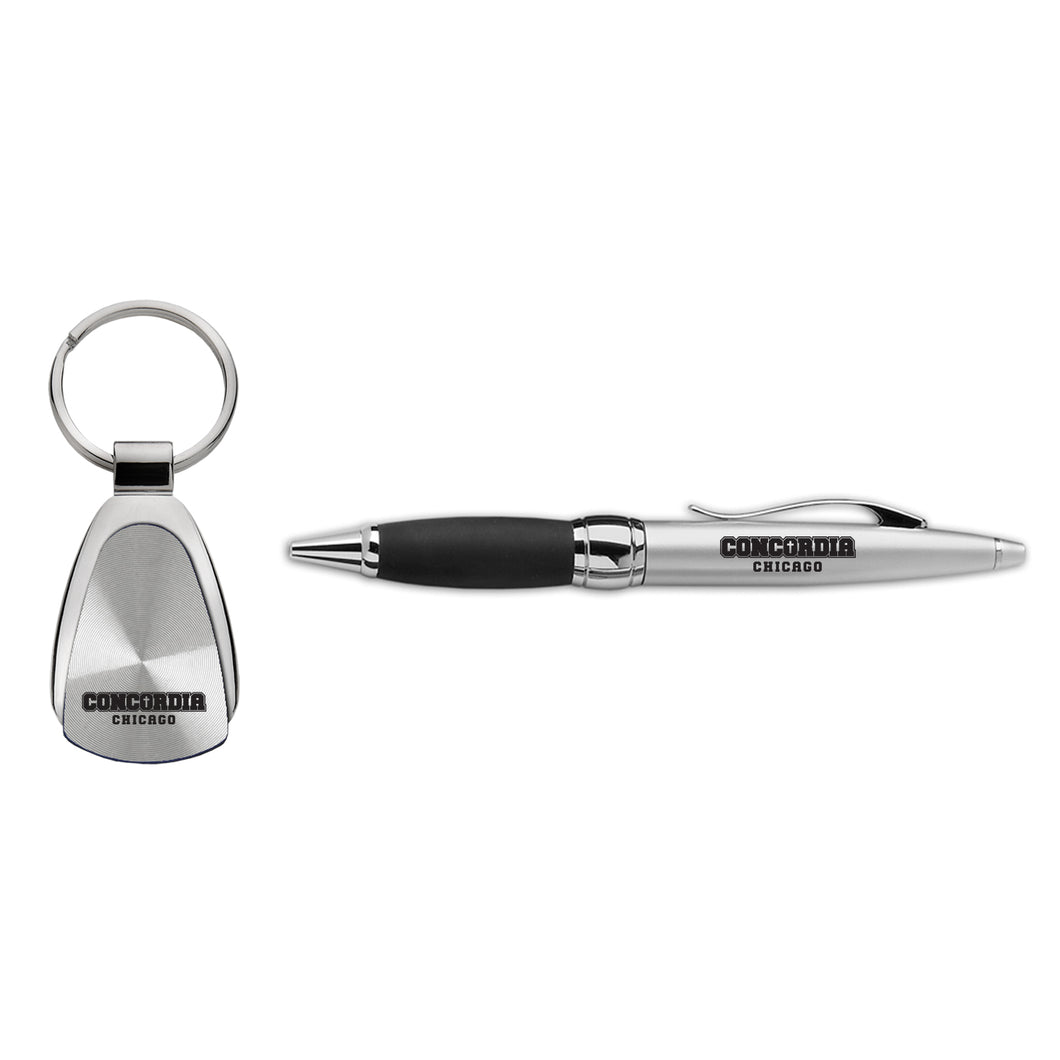 2 Piece Pen and Key Chain Gift Set, Silver (F23)